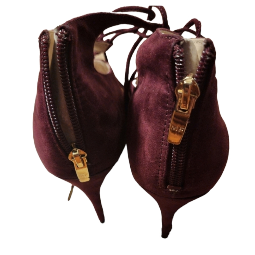 Marc Fisher Burgundy Heels Tie Up Zip Back Size 10 - Picture 4 of 5